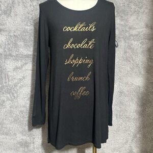 Apt 9 Graphic Tunic Women Large Black Gold Cocktails Brunch Coffee Long Sleeve